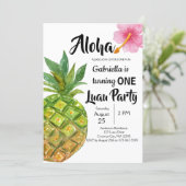 Tropical Luau Pineapple First Birthday Party Invitation (Standing Front)