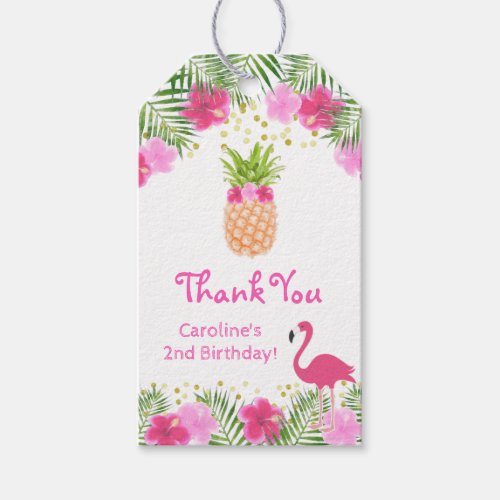 Tropical Luau Pineapple Flamingo Birthday Gift Tags