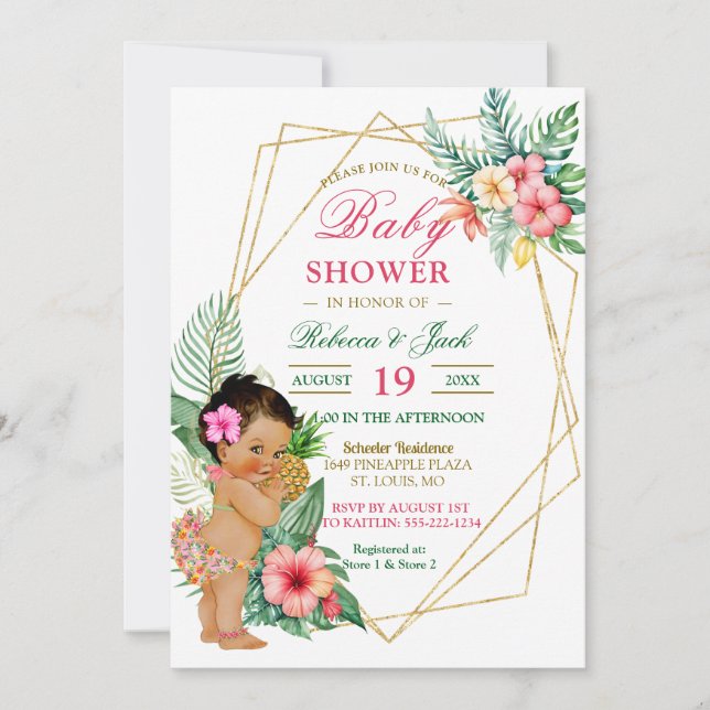 Tropical Luau Pineapple Girl Baby Shower Invitation (Front)