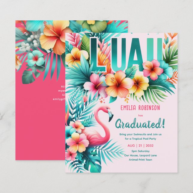 Tropical Luau Pool Party Girl's GRADUATION Event (Front/Back)