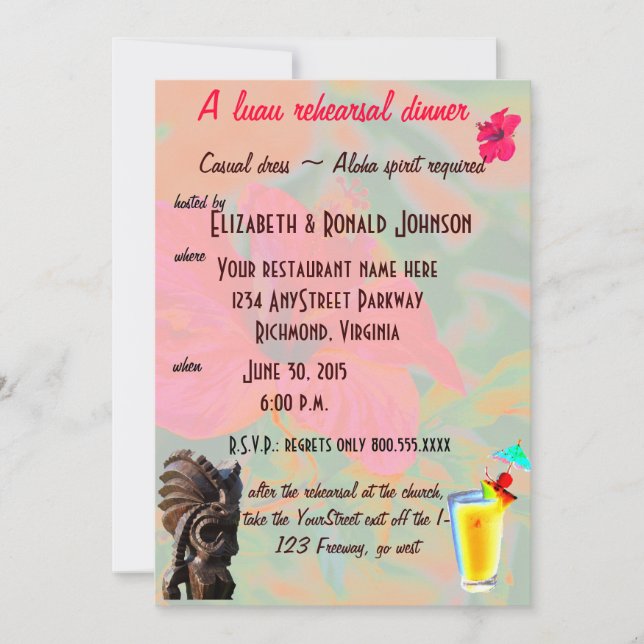 Tropical Luau Rehearsal Dinner Invitation (Front)