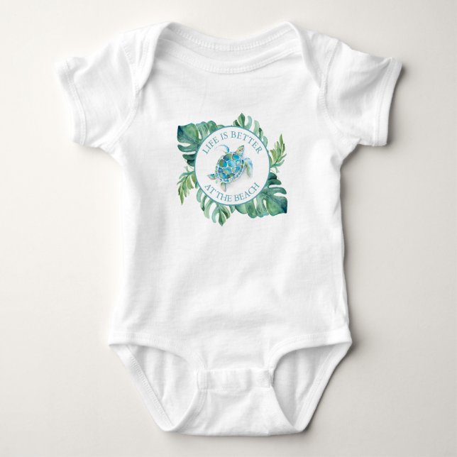 Tropical Luau Sea Turtle Baby Romper (Front)