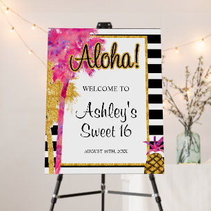 Tropical Luau Stripes Sweet 16 Welcome Foam Board