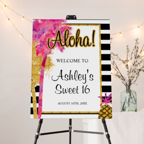 Tropical Luau Stripes Sweet 16 Welcome Foam Board