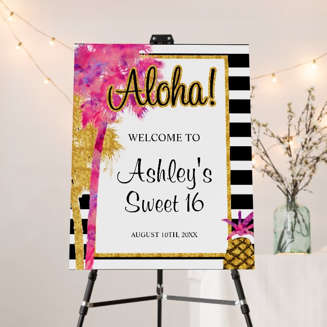 Tropical Luau Stripes Sweet 16 Welcome Foam Board (In Situ (Stand))