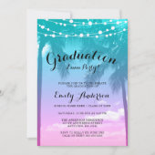 Tropical Luau Teal Pink Luau Graduation Party Invitation (Front)