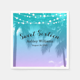 Tropical Luau Teal Pink Sweet 16 Birthday Napkins