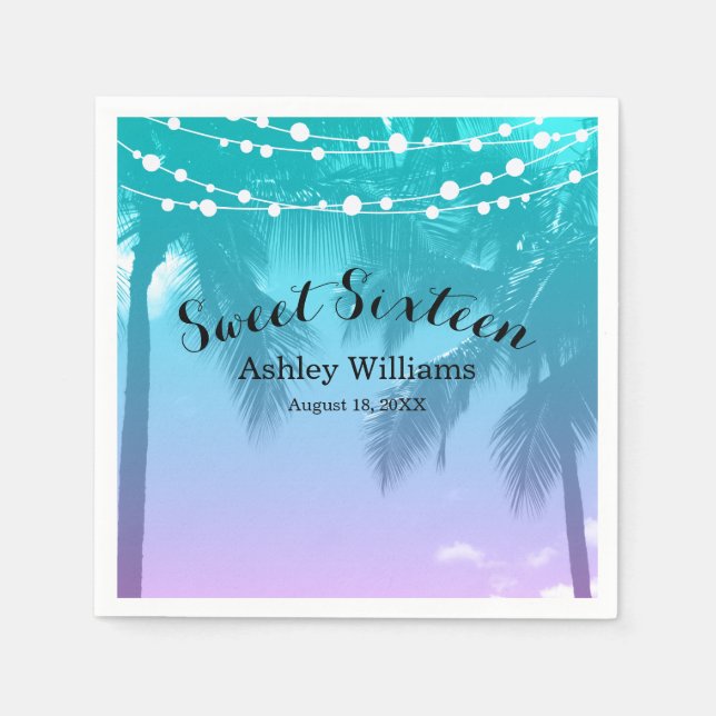 Tropical Luau Teal Pink Sweet 16 Birthday Napkins (Front)