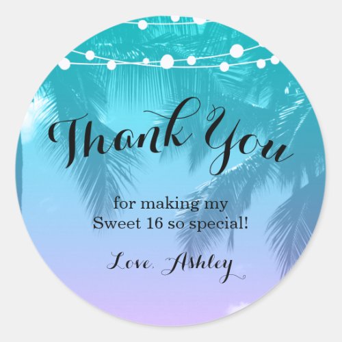 Tropical Luau Teal Pink Sweet 16 Thank You Classic Round Sticker