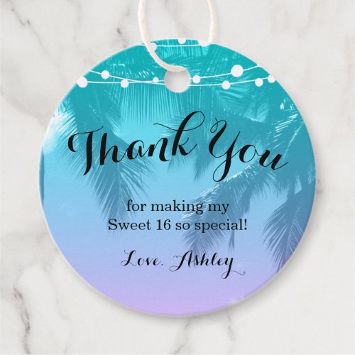 Tropical Luau Teal Pink Sweet 16 Thank You Favor Tags