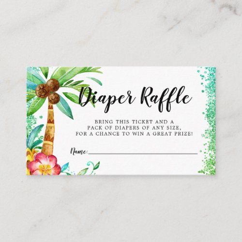 Tropical Luau Watercolor Glitter Diaper Raffle Enclosure Card