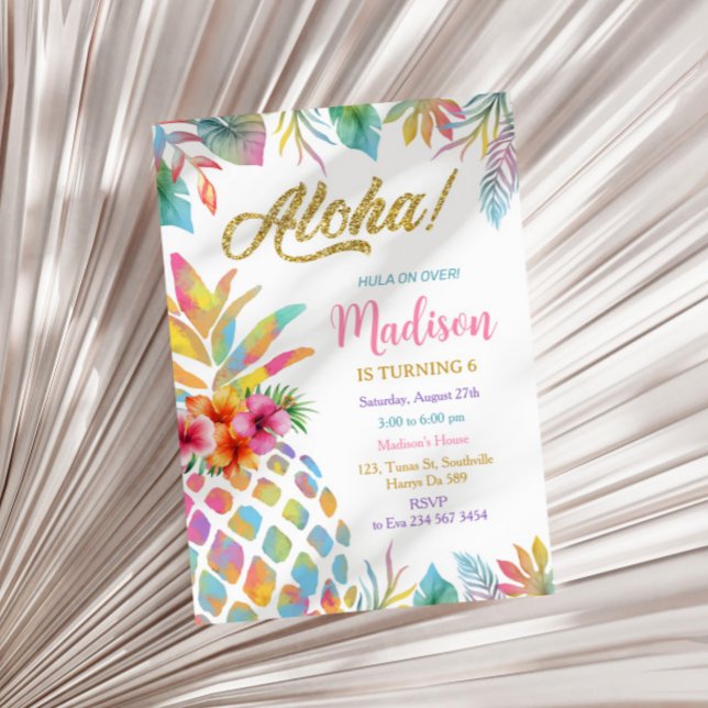 Tropical Luau Watercolor Pineapple Birthday Invitation (Creator Uploaded)