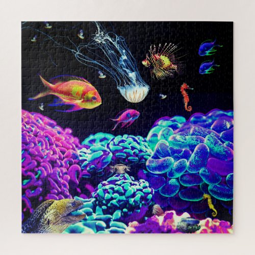 Tropical Luminescent Coral Seahorse Anthias Fish Jigsaw Puzzle