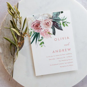 Tropical Lush Blush Floral Modern Wedding Invitation