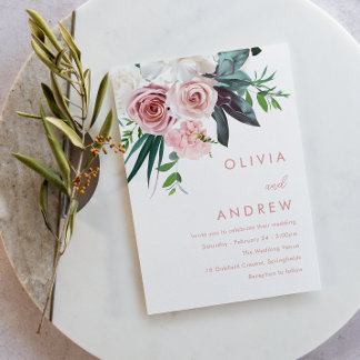 Tropical Lush Blush Floral Modern Wedding Invitation