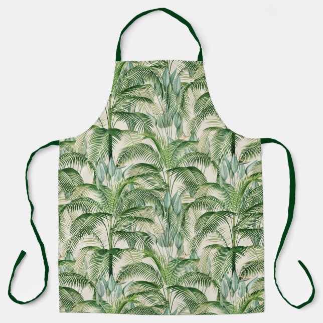 Tropical Lush Foliage Palm Leaves Pattern Apron (Front)