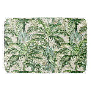 Tropical Lush Foliage Palm Leaves Pattern Bath Mat