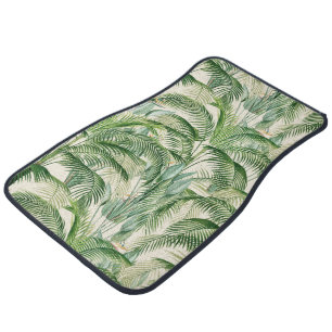 Tropical Lush Foliage Palm Leaves Pattern Car Floor Mat