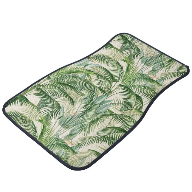 Tropical Lush Foliage Palm Leaves Pattern Car Floor Mat (Angled)