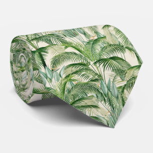 Tropical Lush Foliage Palm Leaves Pattern Neck Tie