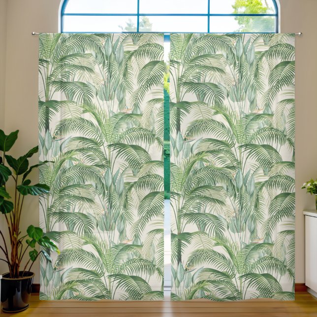 Tropical Lush Foliage Palm Leaves Pattern Sheer Curtains (Living Room)