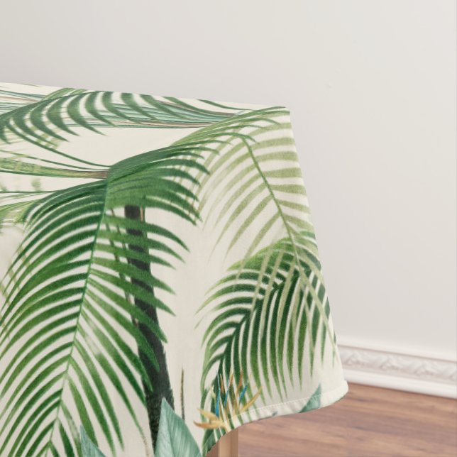 Tropical Lush Foliage Palm Leaves Pattern Tablecloth (In Situ)
