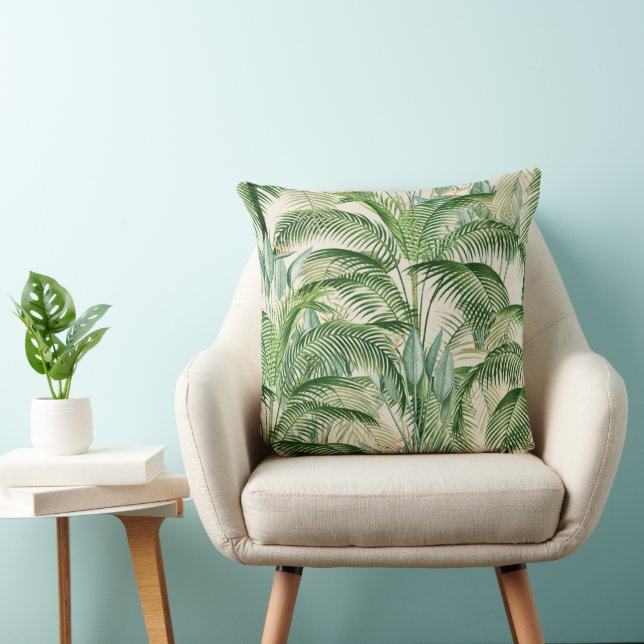 Tropical Lush Foliage Palm Leaves Pattern Throw Pillow (Chair)