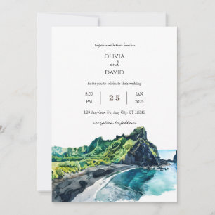 Tropical Lush Greenery Island View Beach wedding Invitation