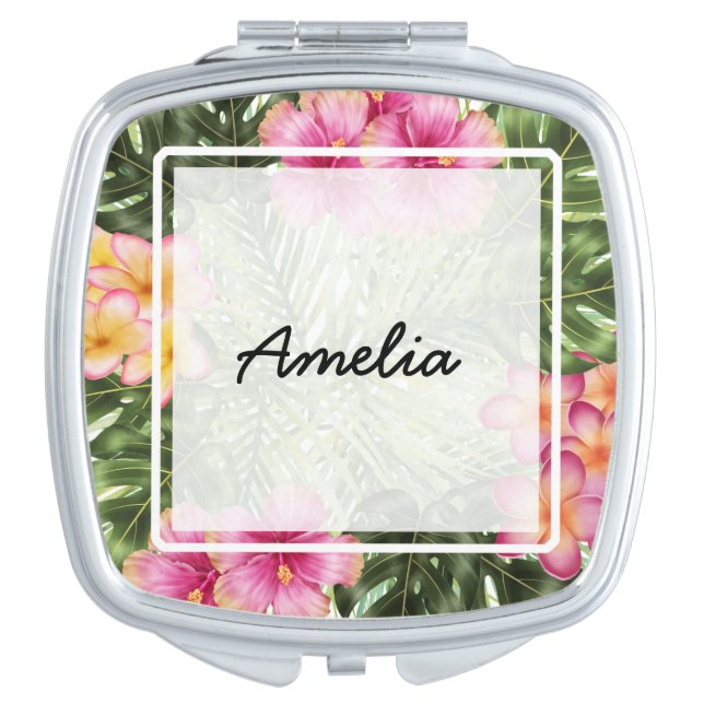 Tropical Lush Hibiscus Compact Mirror (Front)