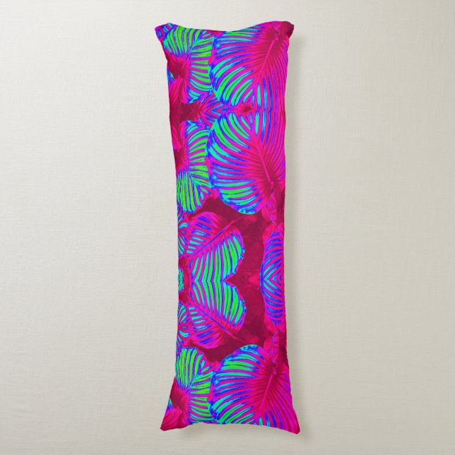 Tropical Lush Magenta Leaves Body Pillow (Front Vertical)