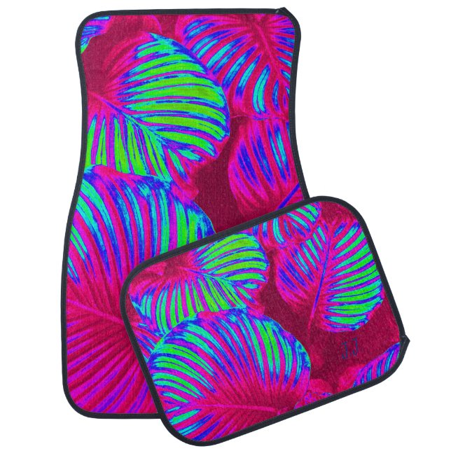 Tropical Lush Magenta Leaves Car Mats (Set)
