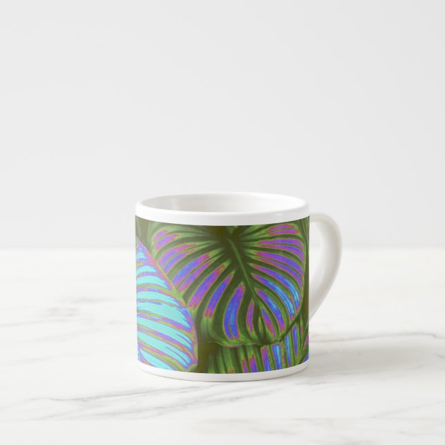 Tropical Lush Magenta Leaves Espresso Mug (Front Right)