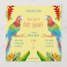 Tropical Macaw Parrot Baby Shower Invitation