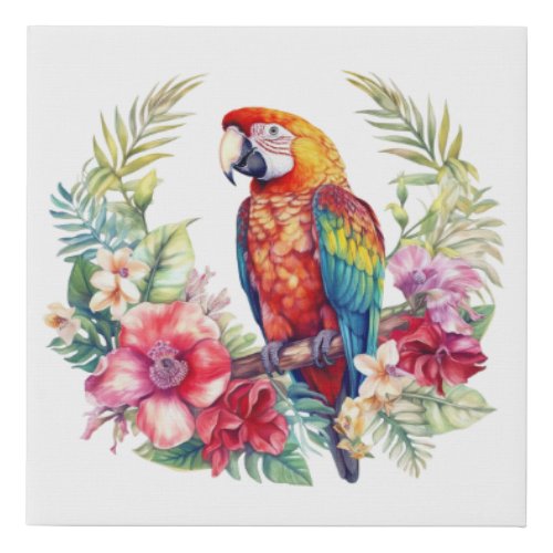 Tropical Macaw parrot Faux Canvas Print