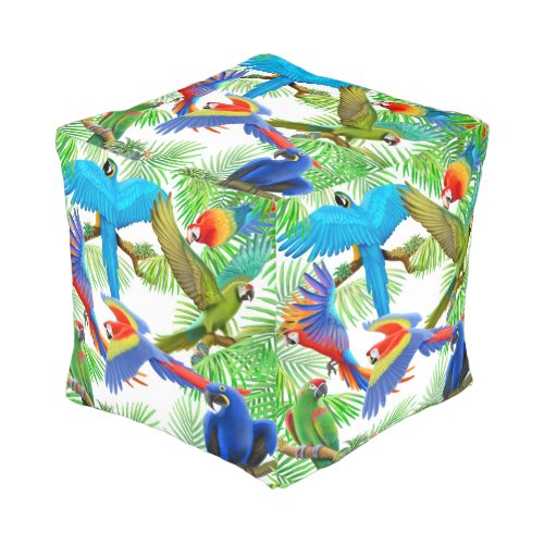 Tropical Macaw Parrot Jungle Cube Pouf