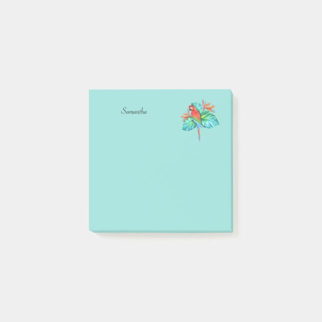 Tropical Macaw Parrot Personalized 3x3 Post-it Notes (Front)