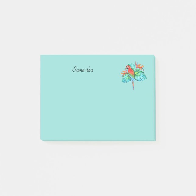 Tropical Macaw Parrot Personalized 4x3 Post-it Notes (Front)