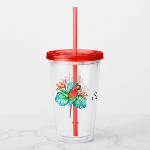 Tropical Macaw Parrot Personalized Acrylic Tumbler