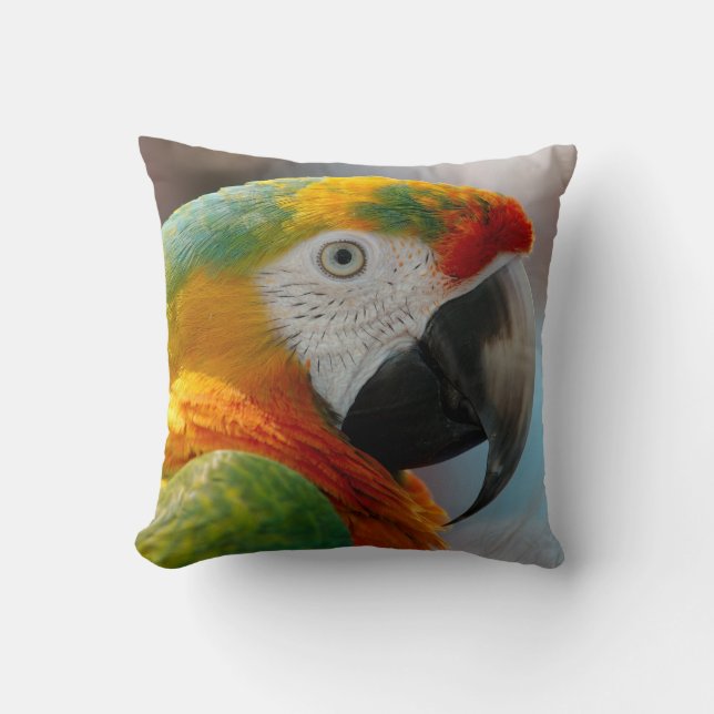 Tropical Macaw Parrot Throw Pillow (Front)