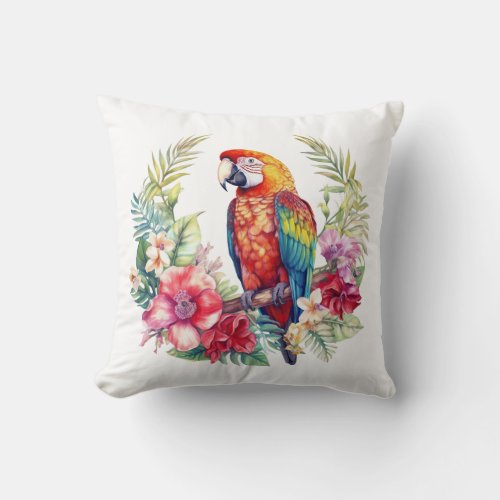Tropical Macaw parrot Throw Pillow