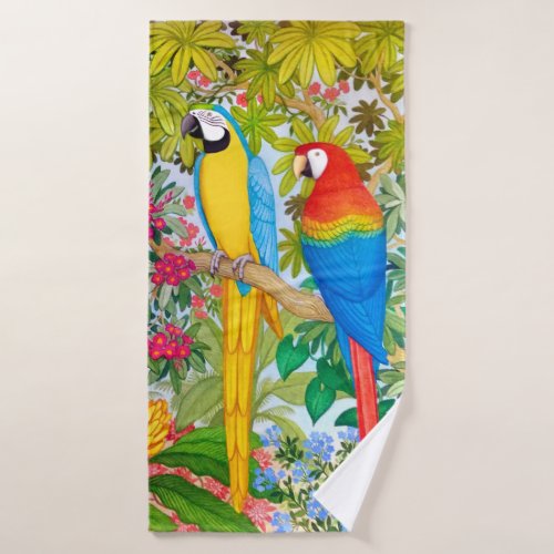 Tropical Macaw Parrots Bath Towel Set