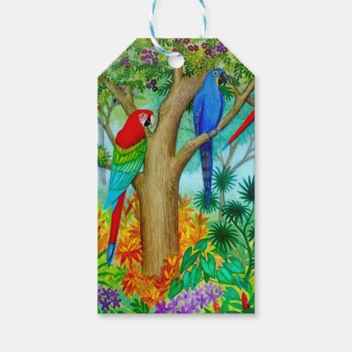 Tropical Macaw Parrots Gift Tags