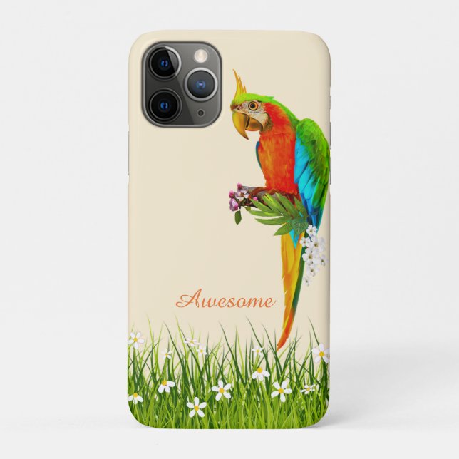 Tropical Macaw & White Flowers on Light Beige Case-Mate iPhone Case (Back)