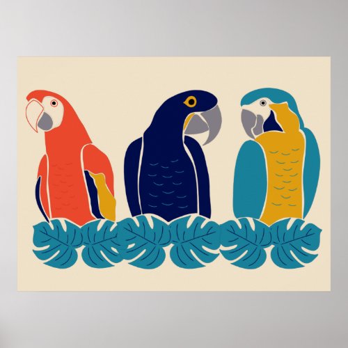 Tropical Macaws Birds Illustrations Poster