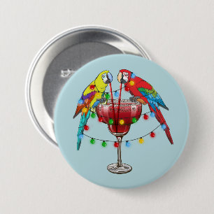 Tropical Macaws Drinking Wine Button