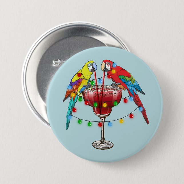 Tropical Macaws Drinking Wine Button (Front & Back)