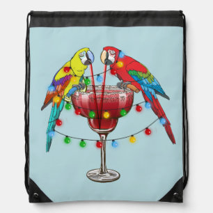 Tropical Macaws Drinking Wine Drawstring Bag