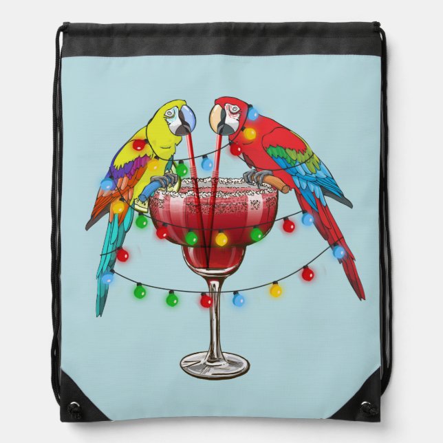 Tropical Macaws Drinking Wine Drawstring Bag (Front)