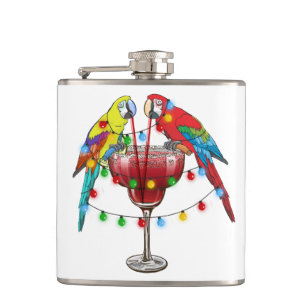 Tropical Macaws Drinking Wine Flask