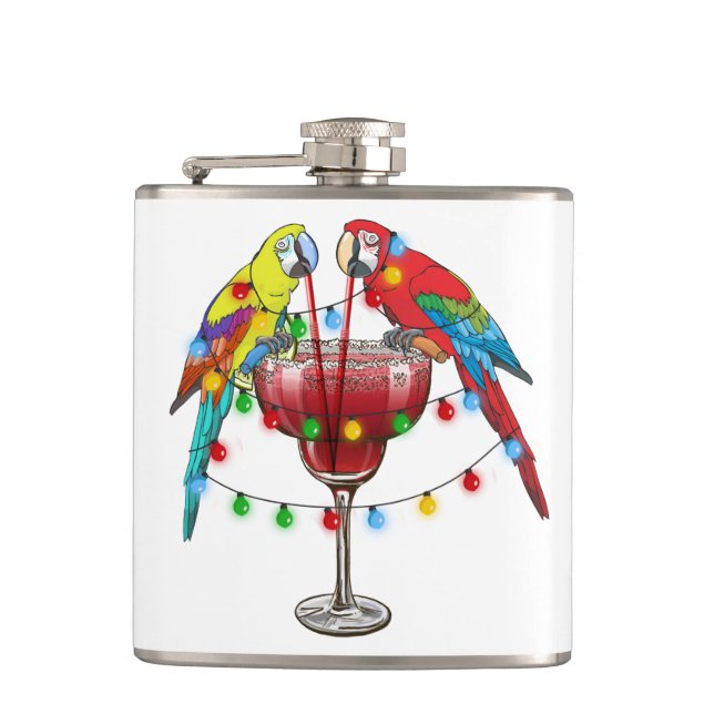 Tropical Macaws Drinking Wine Flask (Front)
